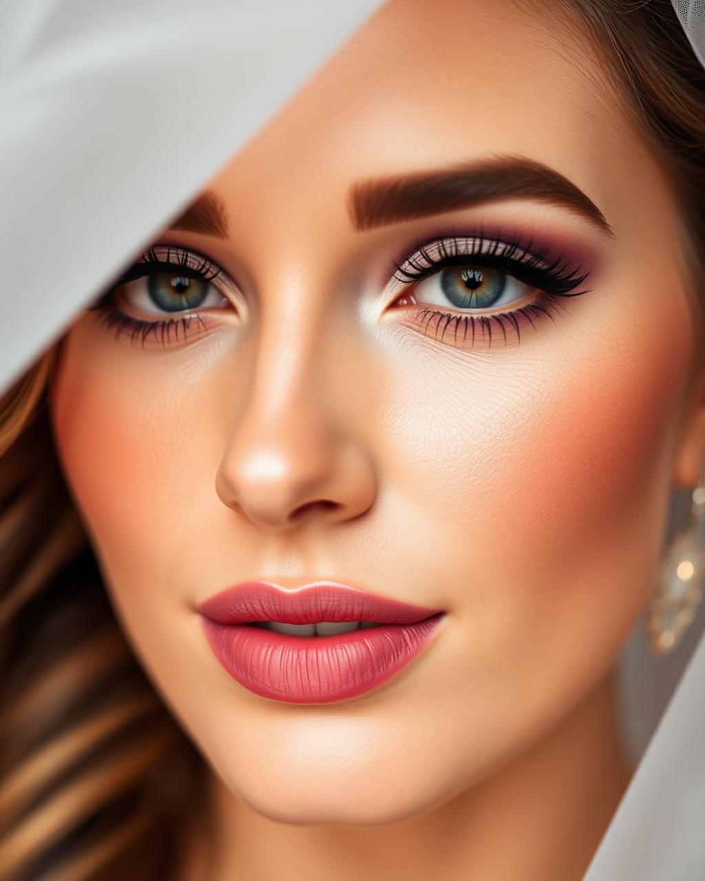 Soft glam bridal makeup finish